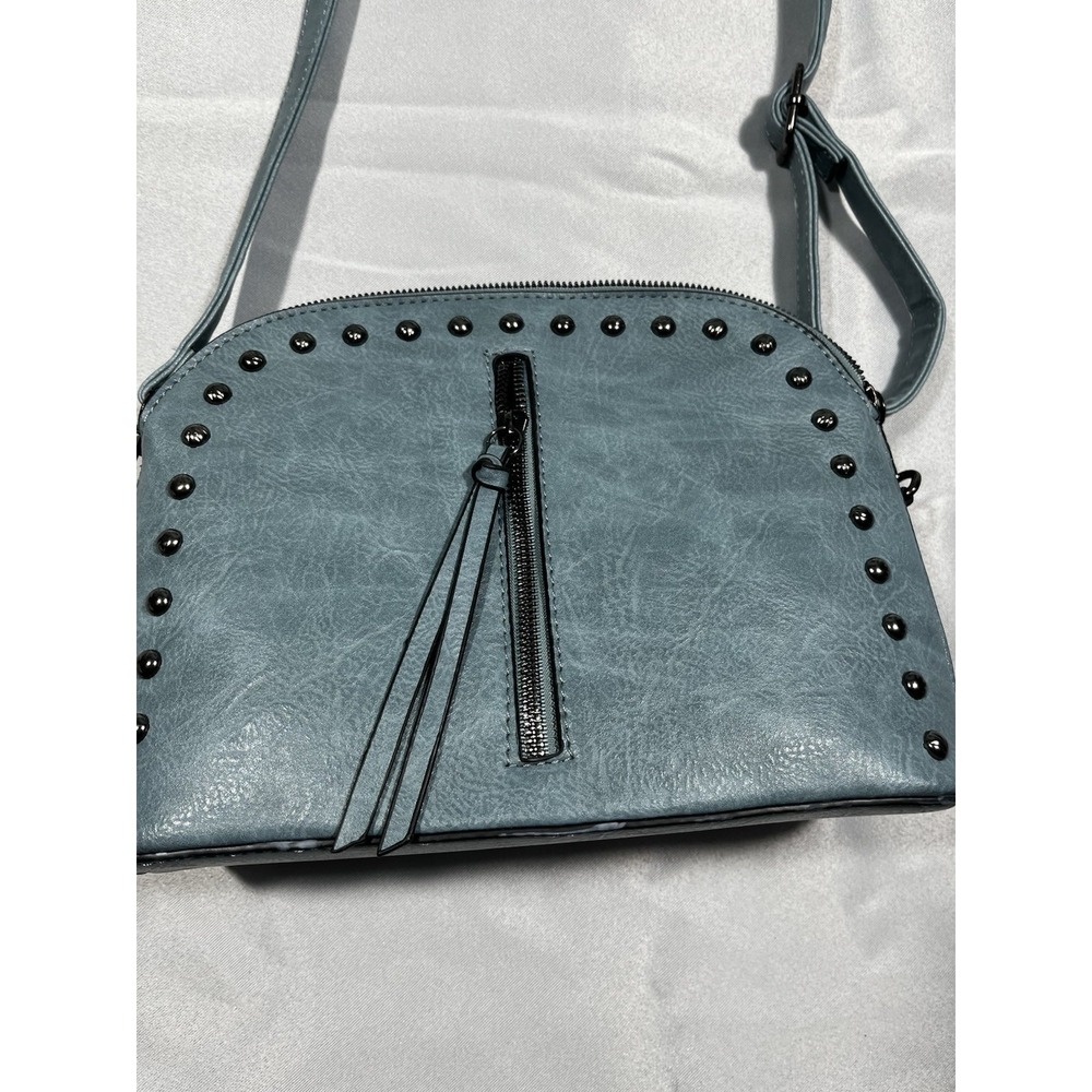 Sam & Hadley Light Blue Studded Shoulder Bag Zip Closure Inner/Outer Pockets